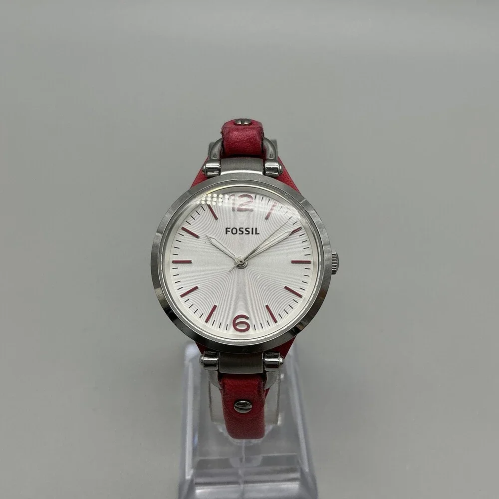 Fossil Georgia Womens Watch 32mm Red Leather Stainless FS3299 New Battery